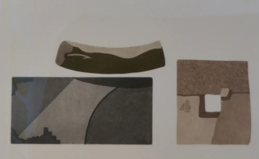 Radierung Und Aquatinta Pomodoro - Composizione con tre forme in nero