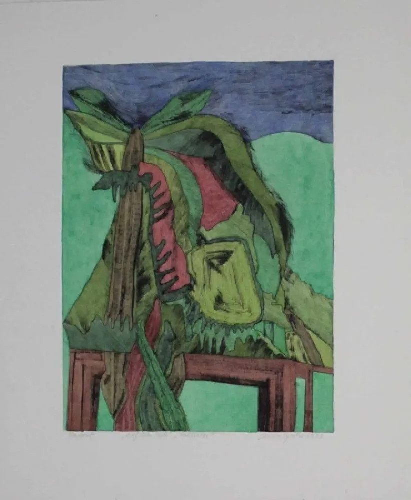 Kaltnadelradierung Pyroth - Auf dem Tisch / Pallieter 