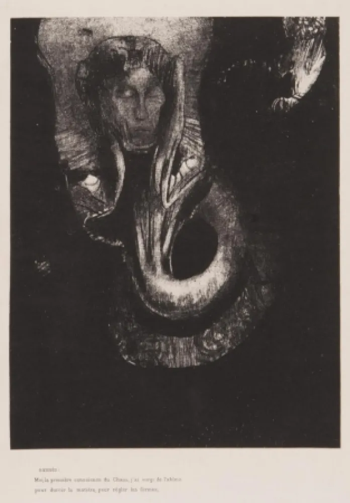 Lithographie Redon - Oannès : moi, la première conscience du chaos...