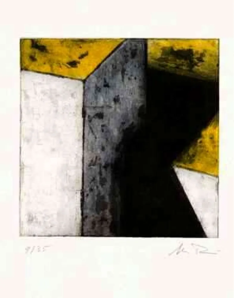 Radierung Rein - Ohne Titel (weiß, blau, gelb, schwarz)   