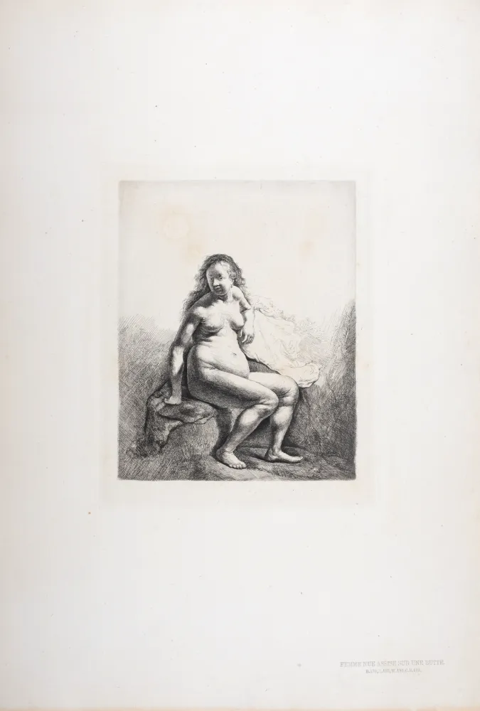 Heliogravüre Rembrandt - Femme nue assise sur une butte