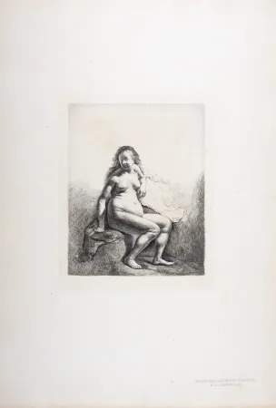Heliogravüre Rembrandt - Femme nue assise sur une butte