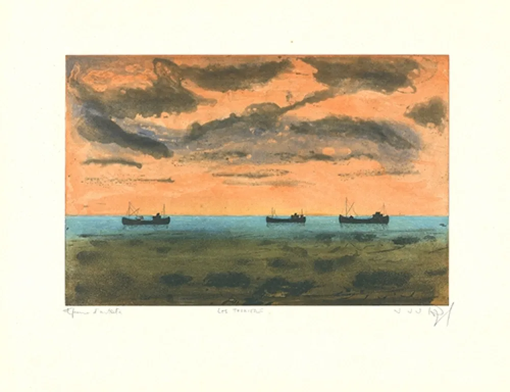Radierung Und Aquatinta Rigal J.j.j. - Thonniers au large de Rosas