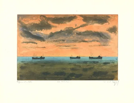 Radierung Und Aquatinta Rigal J.j.j. - Thonniers au large de Rosas