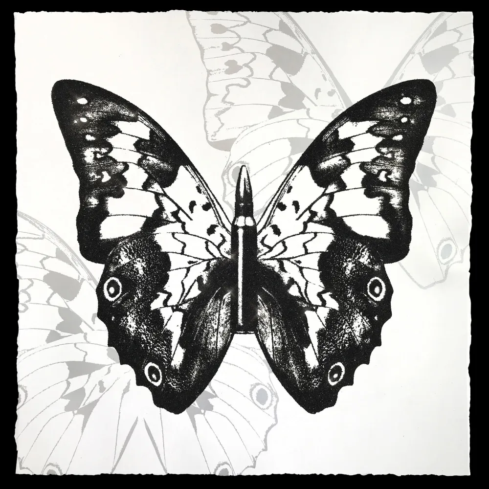 Siebdruck Robierb - Black Butterfly on White