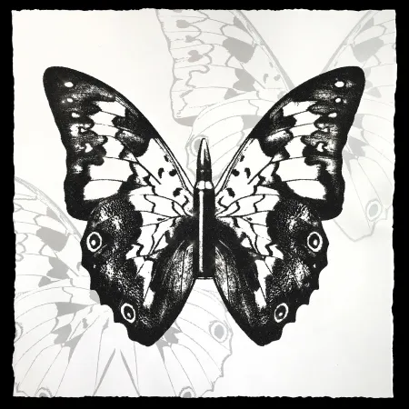 Siebdruck Robierb - Black Butterfly on White