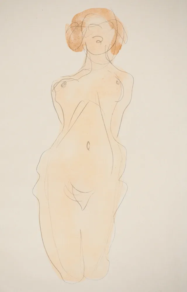Lithographie Rodin - Jeune femme nue posant
