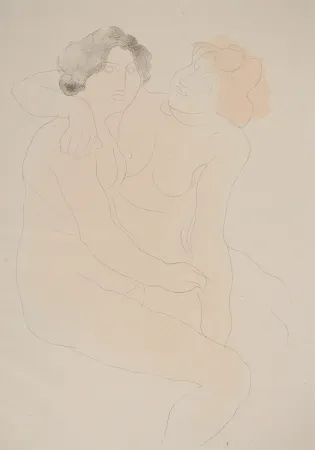 Lithographie Rodin - Les modèles enlacés