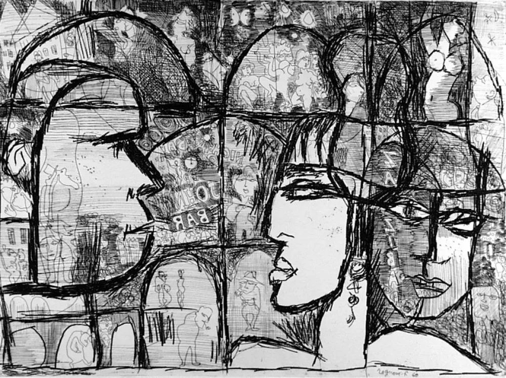 Radierung Rognoni - Genova, via Gramsci