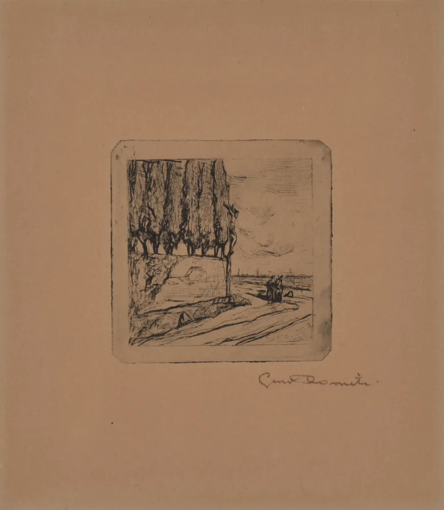 Radierung Romiti - LANDSCAPE WITH CRUCIFIX