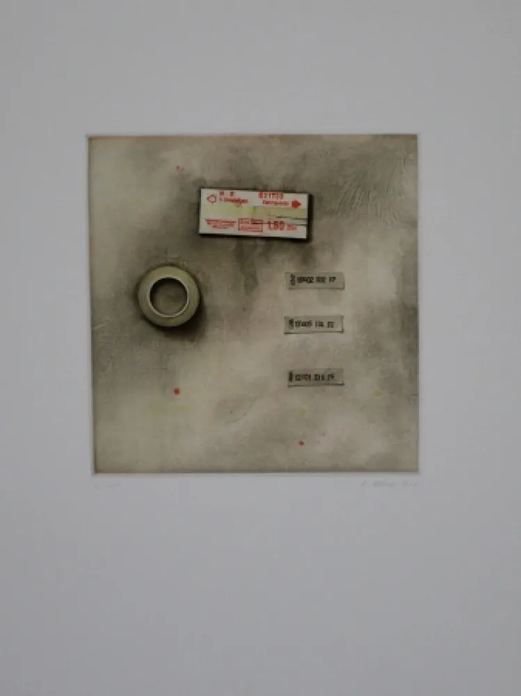 Radierung Und Aquatinta Rösel - Die Fahrkarte wurde angerissen