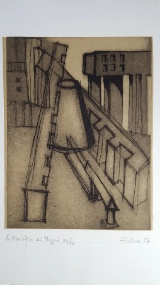 Radierung Und Aquatinta Rossi - Il municipio di Muggiò