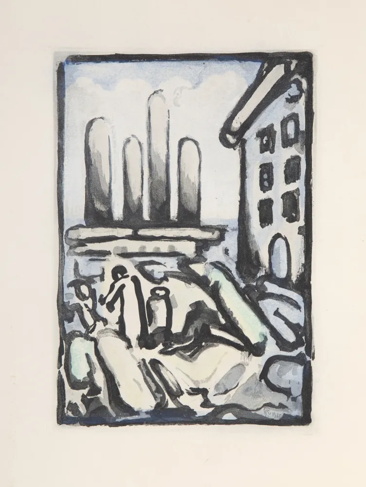 Radierung Und Aquatinta Rouault - Christ Au Faubourg