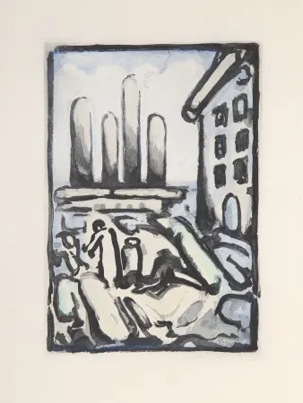 Radierung Und Aquatinta Rouault - Christ Au Faubourg