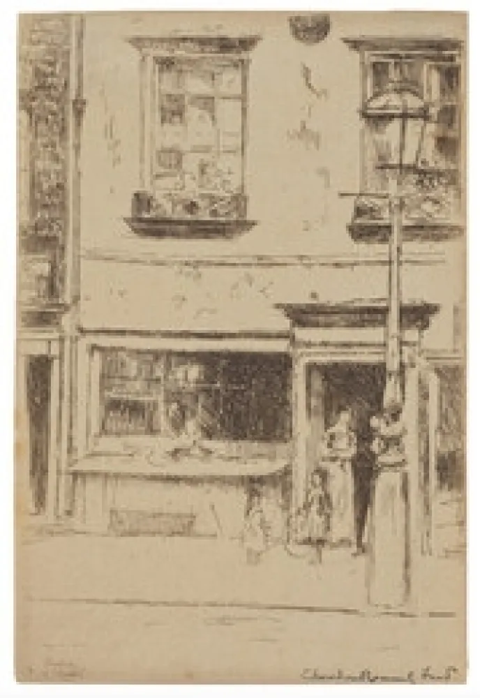 Radierung Roussel - The Little Fish Shop, Chelsea Embankment (Maunder's Fish Shop)