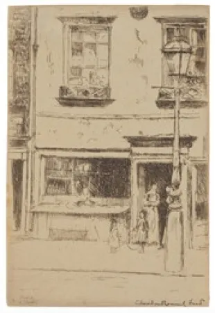 Radierung Roussel - The Little Fish Shop, Chelsea Embankment (Maunder's Fish Shop)