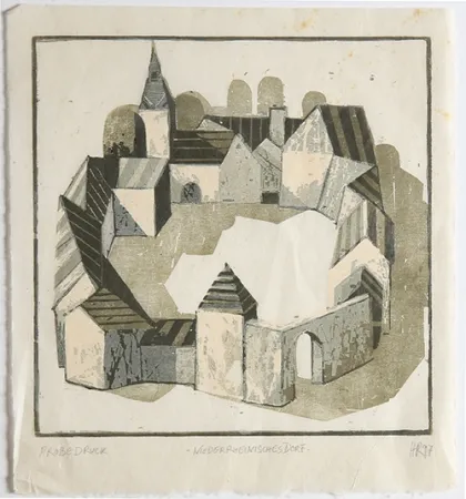 Holzschnitt Rüngeler - Niederrheinisches Dorf