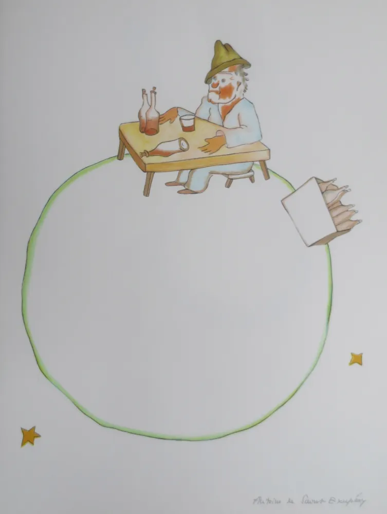 Lithographie Saint-Exupéry -  le buveur