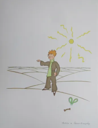 Lithographie Saint-Exupéry - Le petit prince dans le désert