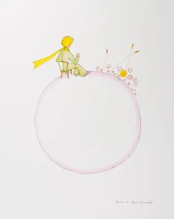 Lithographie Saint-Exupéry - Le Petit Prince et le coucher de soleil