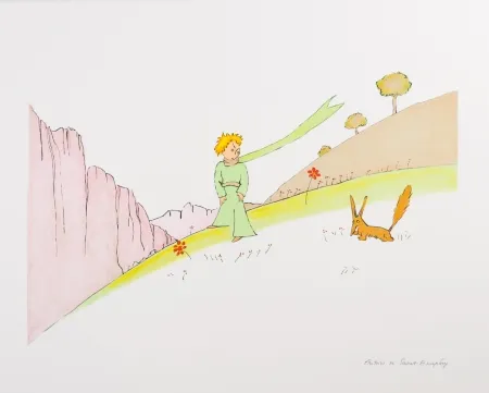 Lithographie Saint-Exupéry - Le Petit Prince et le renard