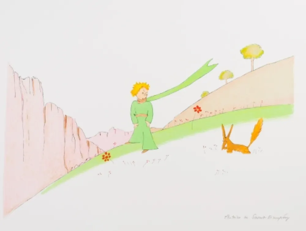 Lithographie Saint-Exupéry - Le Petit Prince et le renard