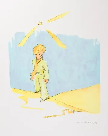 Lithographie Saint-Exupéry - Le Petit Prince et le serpent