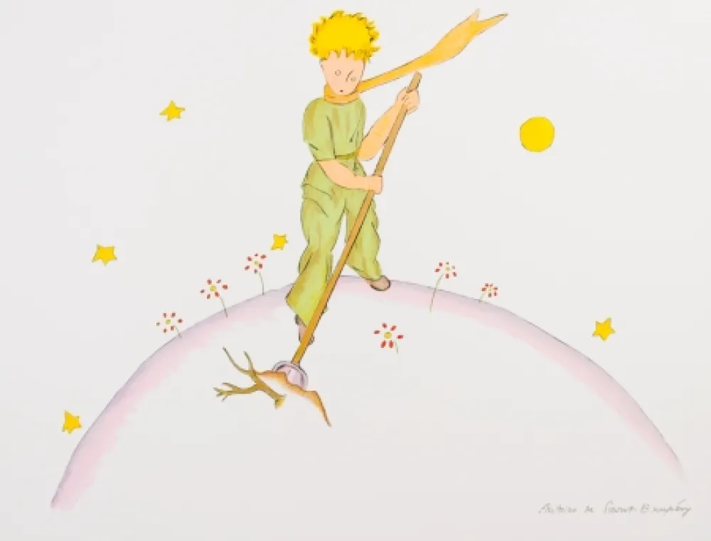 Lithographie Saint-Exupéry - Le Petit Prince sur sa planète