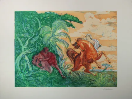 Radierung Sassu - Lopez De Aguirre uccide la figlia en Barquisimeto