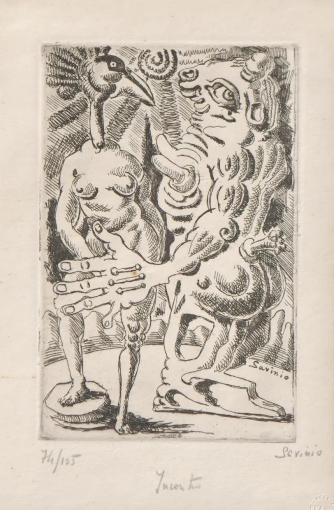 Radierung Savinio - Incontro