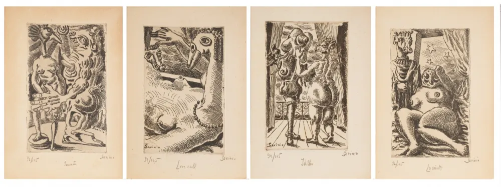 Radierung Savinio - Stratagemmi d'amore