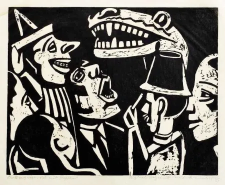 Holzschnitt Scheele - Leute vergnügen sich mit Puppen (People having fun with puppets)