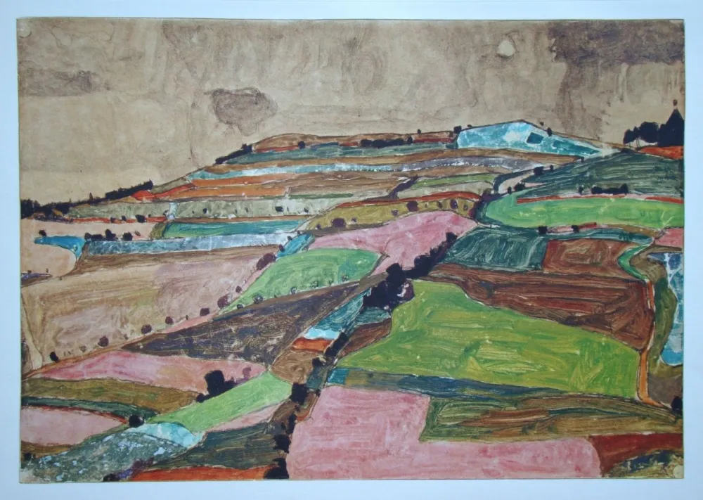 Siebdruck Schiele (After) - Anhöhe von Krumau