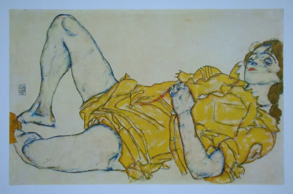 Offset Schiele (After) - Mädchen im gelben Kleid