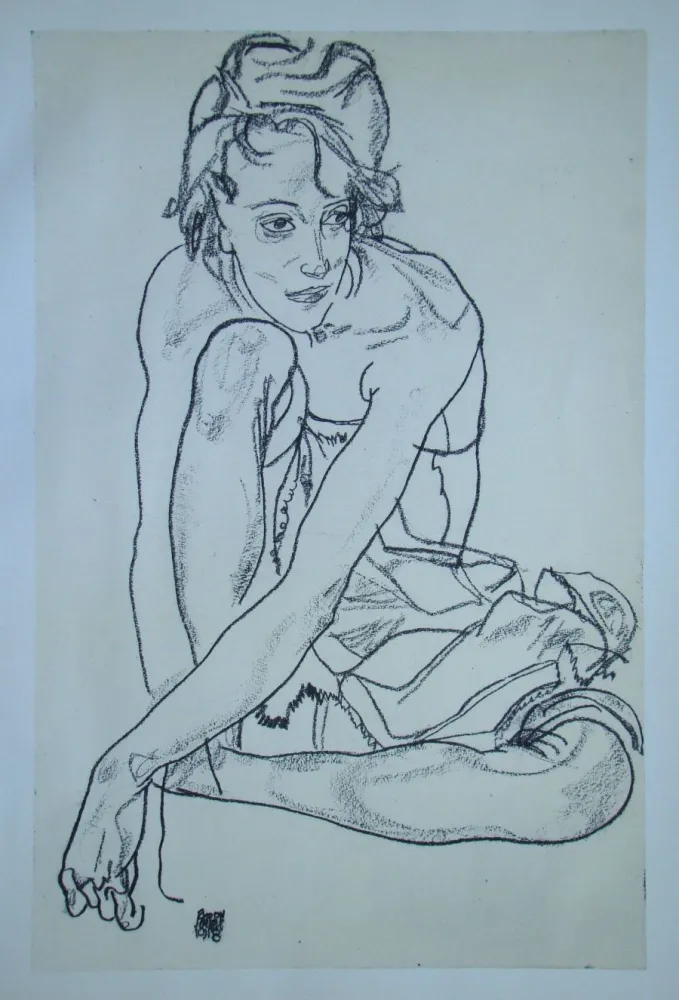 Siebdruck Schiele (After) - Sitzende junge Frau