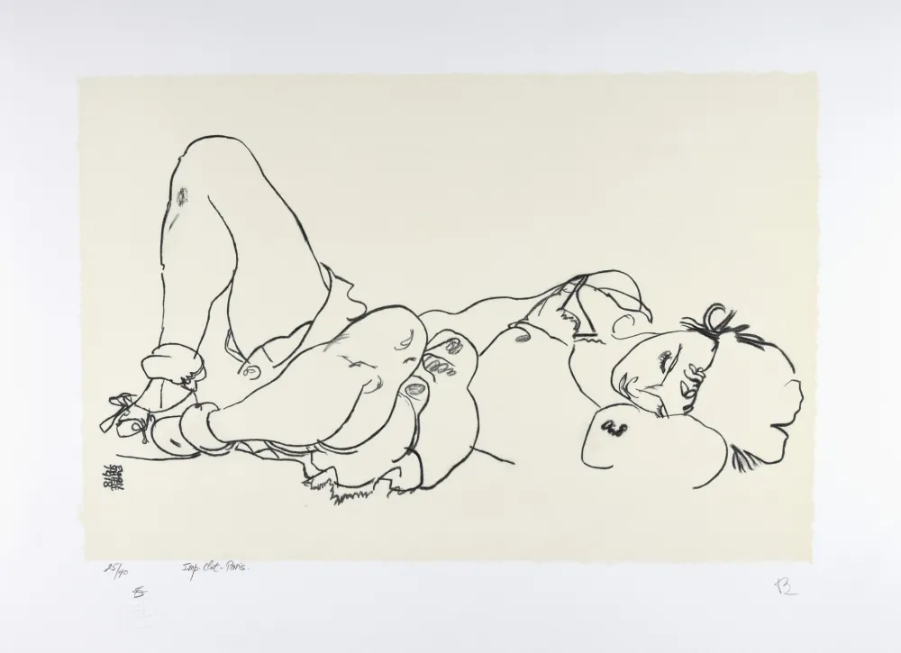 Lithographie Schiele - La femme allongée, 1918 | Reclining woman, 1918 (Liegende)