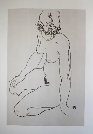 Lithographie Schiele - LA  FILLE A GENOUX / THE GIRL ON THE KNEES (Edith Harms) - Lithographie / Lithograph - 1913