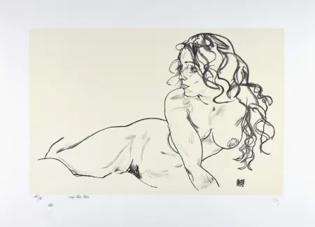Lithographie Schiele - La fille aux cheveux longs, 1918 | The girl with long hair, 1918