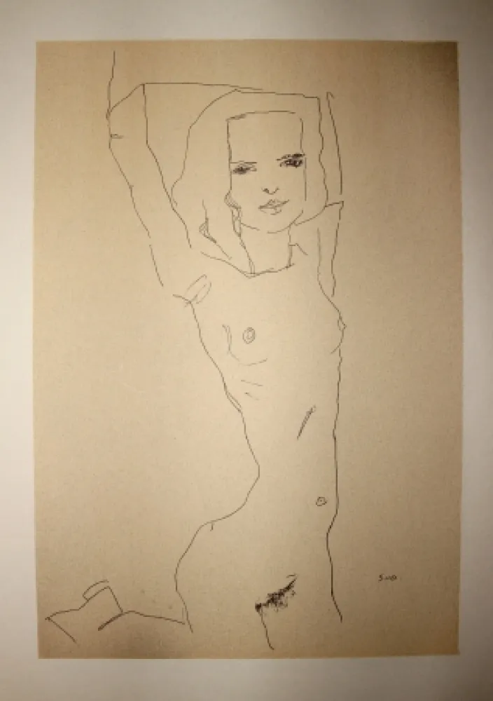 Lithographie Schiele - LA JEUNE FILLE NUE / THE NUDE YOUNG GIRL - Lithographie / Lithograph - 1910