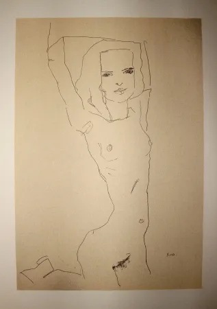 Lithographie Schiele - LA JEUNE FILLE NUE / THE NUDE YOUNG GIRL - Lithographie / Lithograph - 1910