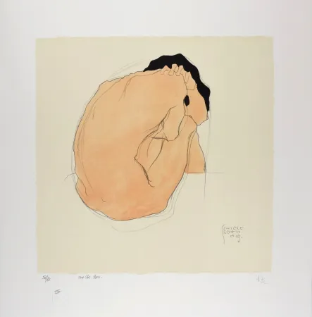 Lithographie Schiele - L'Homme aux cheveux noirs, 1909 | Black-Haired Man, 1909 (Black-Haired Man, Sitting / Sitzender schwarzhaariger Mann)