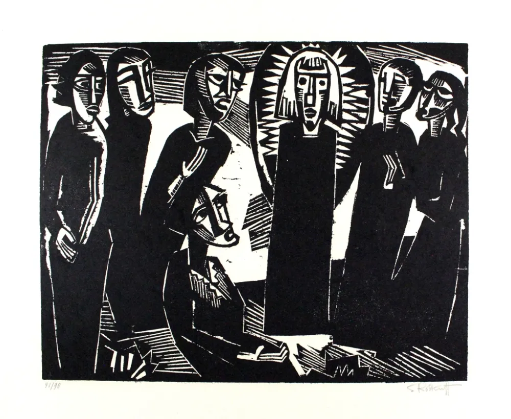 Holzschnitt Schmidt-Rottluff -  Christus unter den Frauen / Christ among the Women