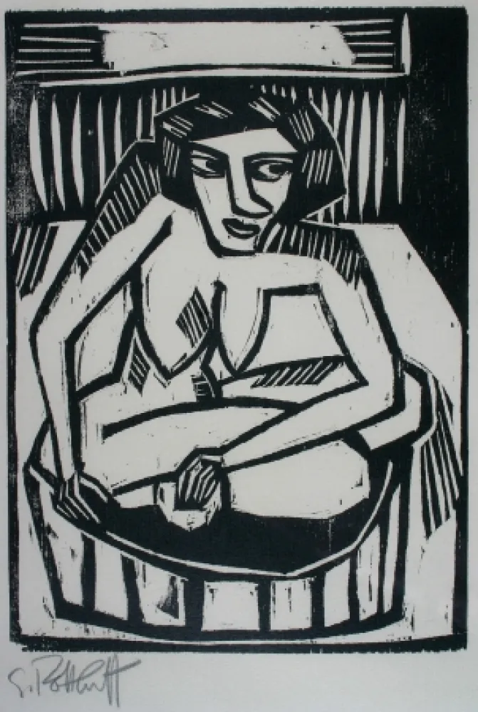 Holzschnitt Schmidt-Rottluff - Frau in der Wanne (Woman in Bath)
