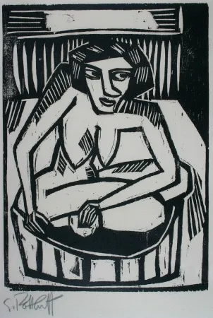 Holzschnitt Schmidt-Rottluff - Frau in der Wanne (Woman in Bath)