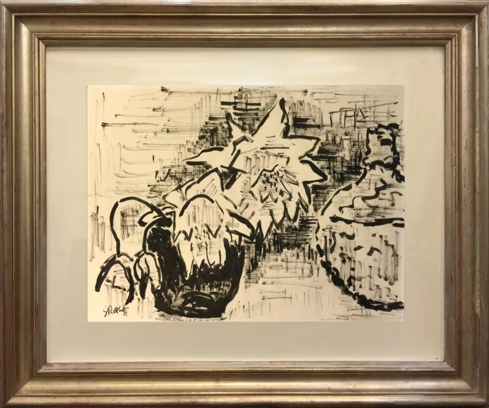 Keine Technische Schmidt-Rottluff - Stilllife with Sunflowers ORIGINAL INK DRAWING