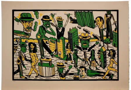 Linolschnitt Segui - Théatre de la ville III
