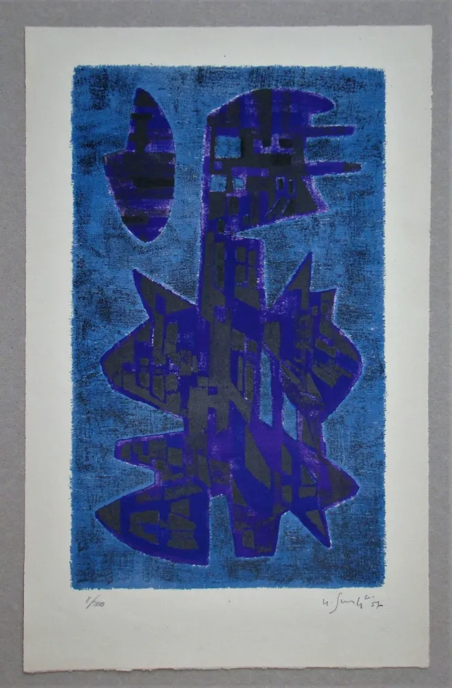 Lithographie Singier - Composition abstrait, 1956