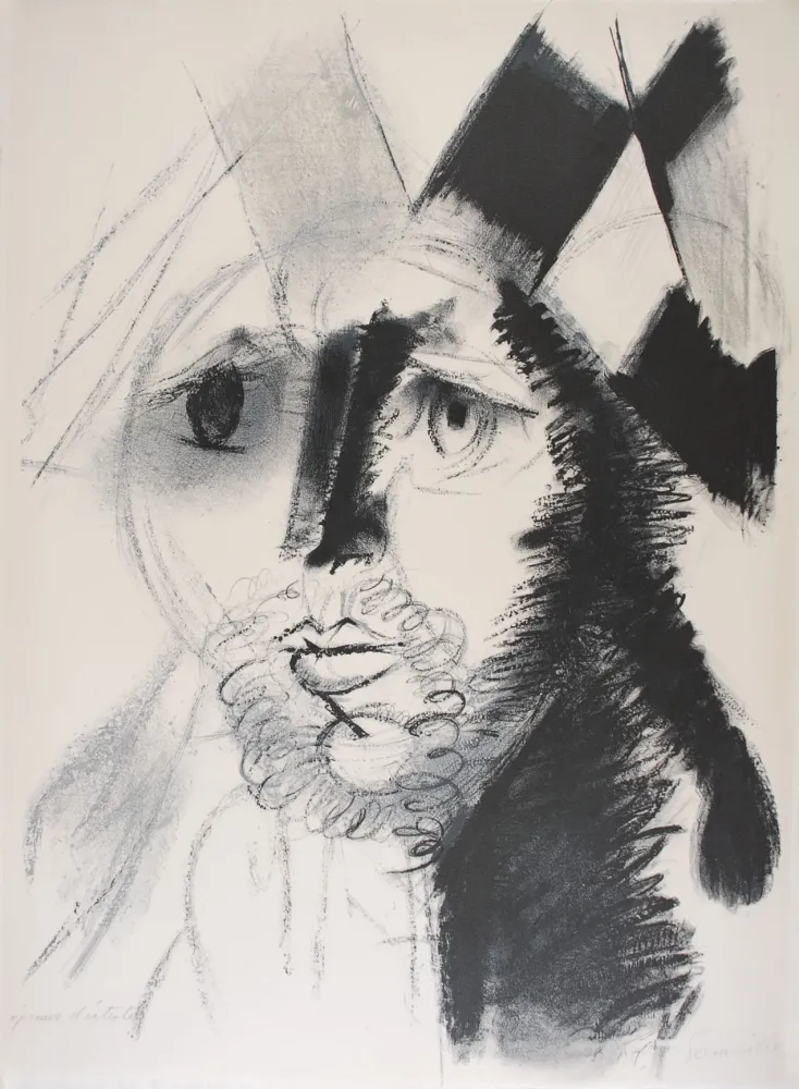 Lithographie Somville - Arlequin - NOIR