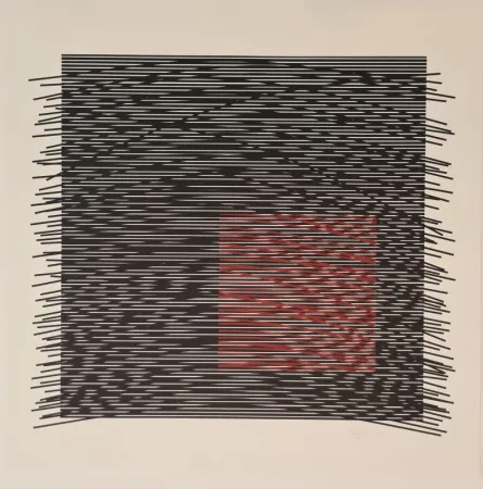 Siebdruck Soto - Carré virtuel rouge à droite 