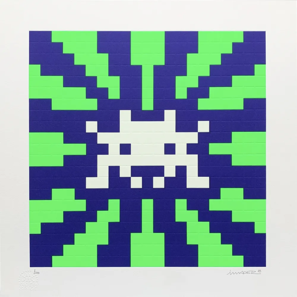 Siebdruck Space Invader - Sunset (Blue & Green)